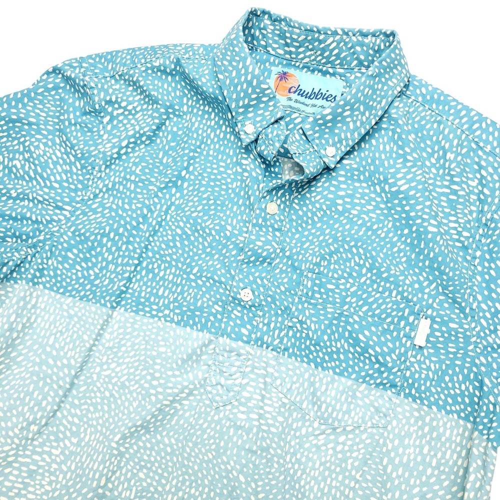 Chubbies Shirt Mens L Blue Colorblock Print Short Sleeve Button Up Casual